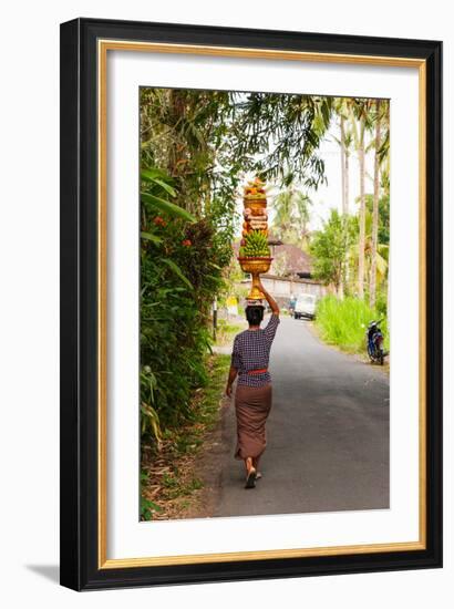 Woman Carrying Offering to Temple, Pejeng Kaja, Tampaksiring, Bali, Indonesia-null-Framed Photographic Print