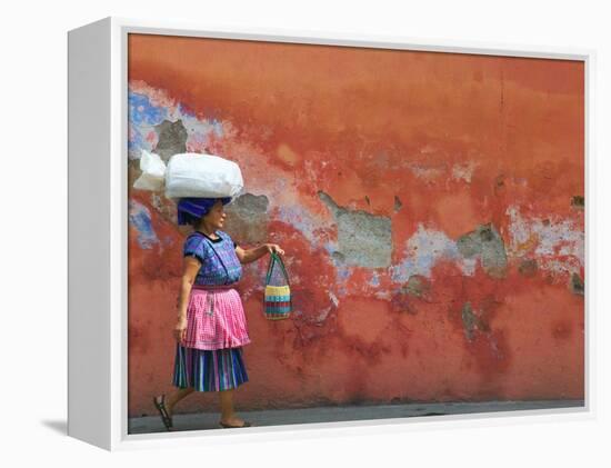 Woman Carrying Sack, Antigua, Guatemala-Keren Su-Framed Premier Image Canvas