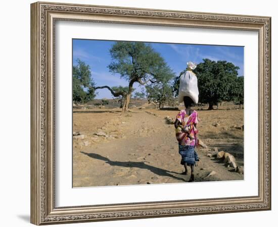 Woman Carrying Sack on Her Head, Ogol Village, Sangha, Dogon Area, Mali, Africa-Bruno Morandi-Framed Photographic Print