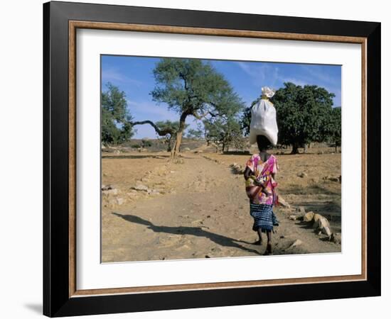 Woman Carrying Sack on Her Head, Ogol Village, Sangha, Dogon Area, Mali, Africa-Bruno Morandi-Framed Photographic Print