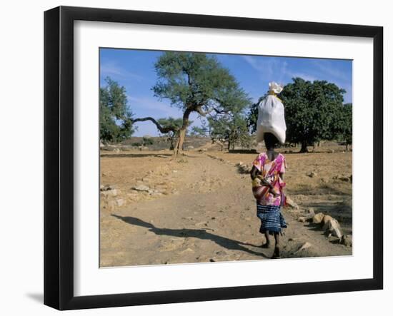 Woman Carrying Sack on Her Head, Ogol Village, Sangha, Dogon Area, Mali, Africa-Bruno Morandi-Framed Photographic Print