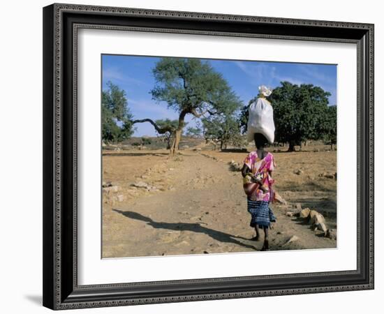 Woman Carrying Sack on Her Head, Ogol Village, Sangha, Dogon Area, Mali, Africa-Bruno Morandi-Framed Photographic Print