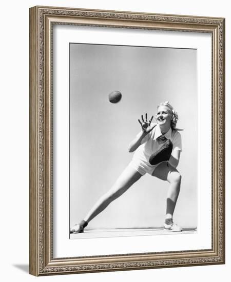 Woman Catching a Baseball-Everett Collection-Framed Photographic Print