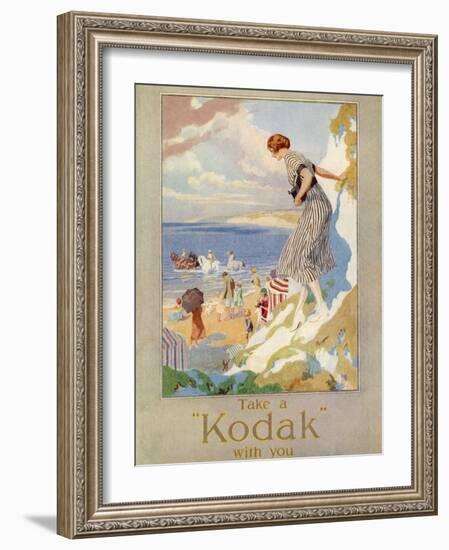 Woman Cautiously Descends a Cliff Path to the Beach Clutching Her Precious Kodak-null-Framed Photographic Print