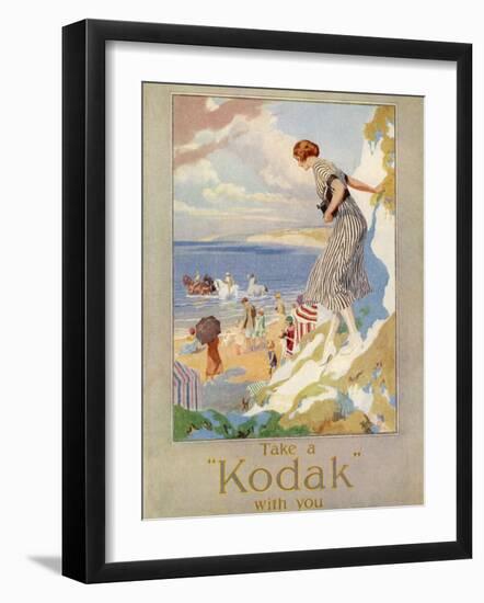 Woman Cautiously Descends a Cliff Path to the Beach Clutching Her Precious Kodak-null-Framed Photographic Print