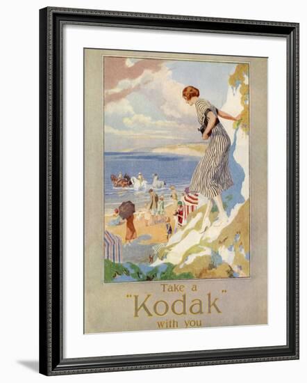 Woman Cautiously Descends a Cliff Path to the Beach Clutching Her Precious Kodak-null-Framed Photographic Print