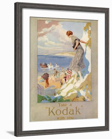 Woman Cautiously Descends a Cliff Path to the Beach Clutching Her Precious Kodak-null-Framed Photographic Print