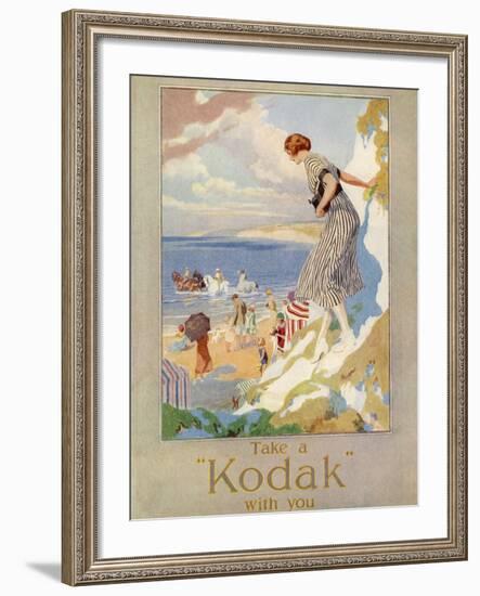 Woman Cautiously Descends a Cliff Path to the Beach Clutching Her Precious Kodak-null-Framed Photographic Print