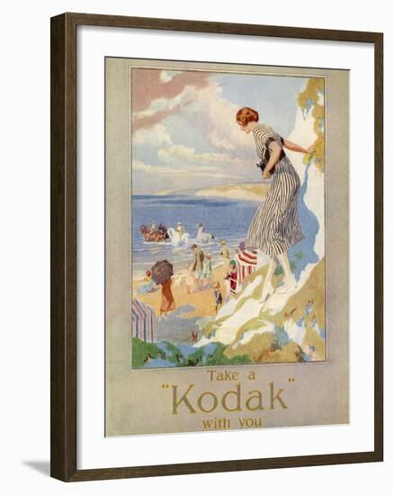 Woman Cautiously Descends a Cliff Path to the Beach Clutching Her Precious Kodak-null-Framed Photographic Print