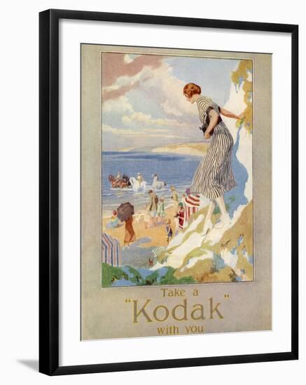 Woman Cautiously Descends a Cliff Path to the Beach Clutching Her Precious Kodak-null-Framed Photographic Print