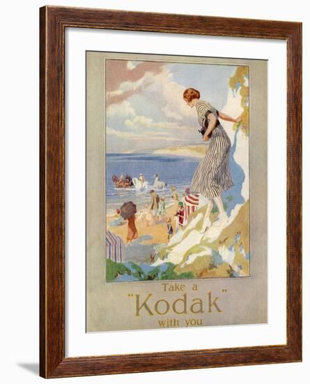 Woman Cautiously Descends a Cliff Path to the Beach Clutching Her Precious Kodak-null-Framed Photographic Print