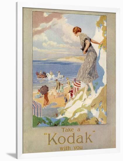 Woman Cautiously Descends a Cliff Path to the Beach Clutching Her Precious Kodak-null-Framed Photographic Print