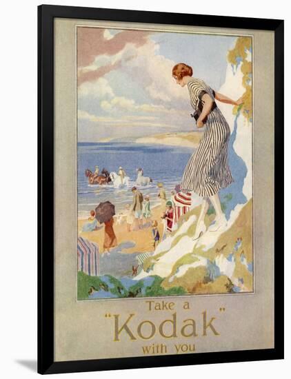 Woman Cautiously Descends a Cliff Path to the Beach Clutching Her Precious Kodak-null-Framed Photographic Print