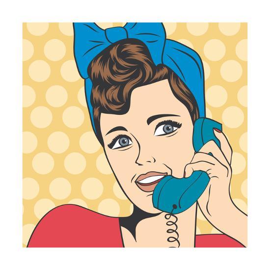 woman chatting on the phone pop art illustration art print by eva