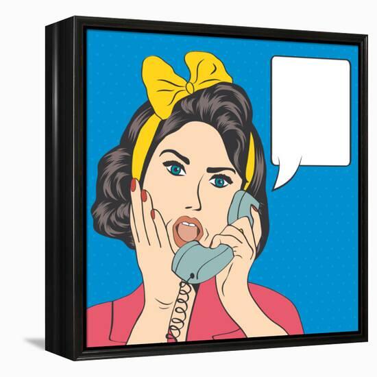 Woman Chatting on the Phone, Pop Art Illustration-Eva Andreea-Framed Stretched Canvas