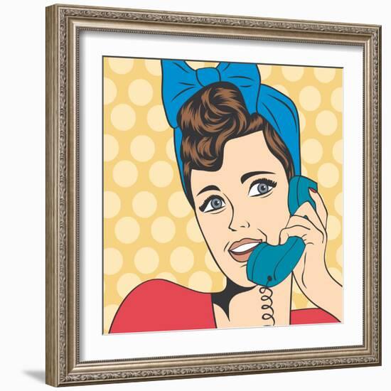 Woman Chatting on the Phone, Pop Art Illustration-Eva Andreea-Framed Art Print