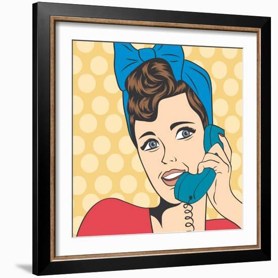 Woman Chatting on the Phone, Pop Art Illustration-Eva Andreea-Framed Art Print