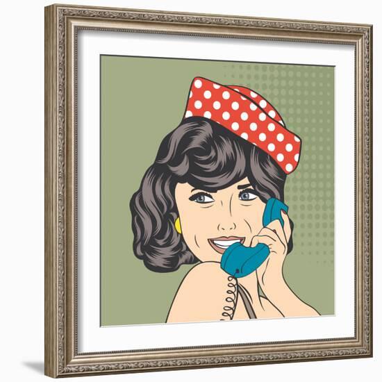 Woman Chatting on the Phone, Pop Art Illustration-Eva Andreea-Framed Premium Giclee Print