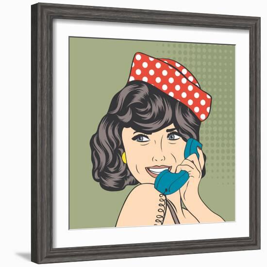 Woman Chatting on the Phone, Pop Art Illustration-Eva Andreea-Framed Premium Giclee Print