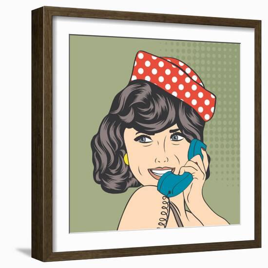 Woman Chatting on the Phone, Pop Art Illustration-Eva Andreea-Framed Premium Giclee Print