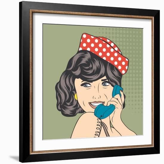 Woman Chatting on the Phone, Pop Art Illustration-Eva Andreea-Framed Premium Giclee Print