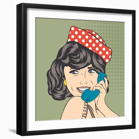 Woman Chatting on the Phone, Pop Art Illustration-Eva Andreea-Framed Premium Giclee Print