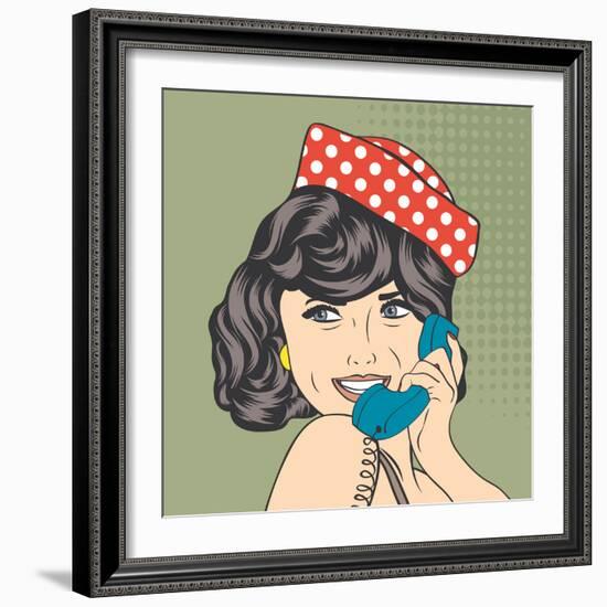 Woman Chatting on the Phone, Pop Art Illustration-Eva Andreea-Framed Premium Giclee Print