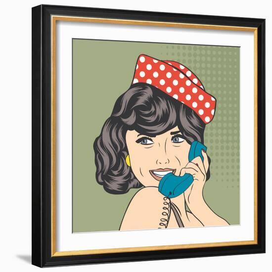 Woman Chatting on the Phone, Pop Art Illustration-Eva Andreea-Framed Premium Giclee Print