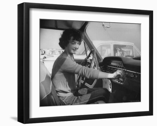 Woman Checks Out the New Ford, During the Huge Auto Promotion Scheme to Show New Fords-Francis Miller-Framed Photographic Print