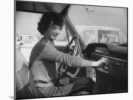 Woman Checks Out the New Ford, During the Huge Auto Promotion Scheme to Show New Fords-Francis Miller-Mounted Photographic Print