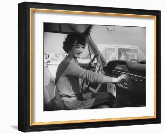 Woman Checks Out the New Ford, During the Huge Auto Promotion Scheme to Show New Fords-Francis Miller-Framed Photographic Print