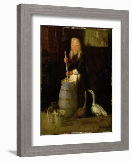 Woman Churning Butter (Oil on Panel)-George Benjamin Luks-Framed Giclee Print