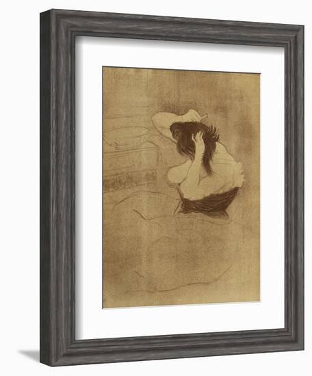 Woman Combing Her Hair - La Coiffure, Plate VII from Elles; Femme Qui Se Peigne - La Coiffure,…-Henri de Toulouse-Lautrec-Framed Giclee Print