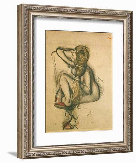 Woman Combing Her Hair-Edgar Degas-Framed Giclee Print