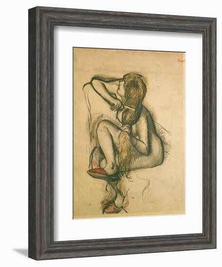 Woman Combing Her Hair-Edgar Degas-Framed Giclee Print