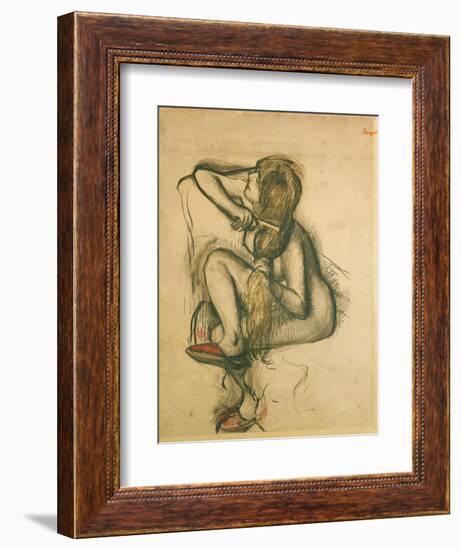 Woman Combing Her Hair-Edgar Degas-Framed Giclee Print