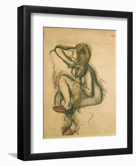 Woman Combing Her Hair-Edgar Degas-Framed Giclee Print