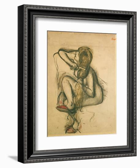 Woman Combing Her Hair-Edgar Degas-Framed Giclee Print