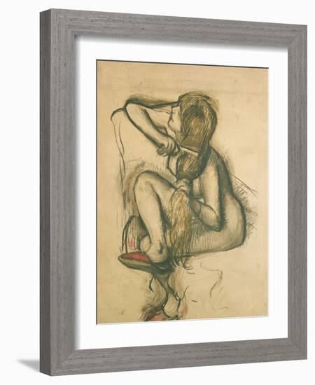 Woman Combing Her Hair-Edgar Degas-Framed Giclee Print