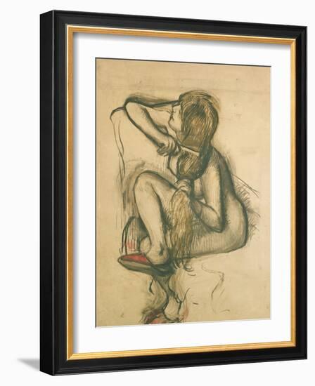 Woman Combing Her Hair-Edgar Degas-Framed Giclee Print