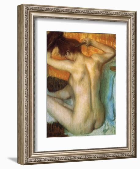 Woman Combing Her Hair-Edgar Degas-Framed Art Print