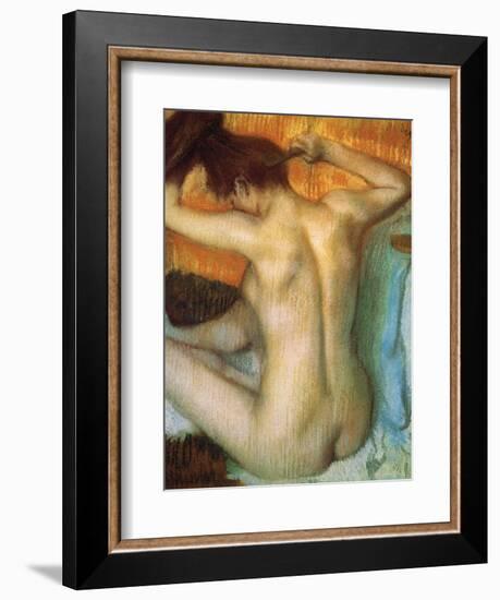 Woman Combing Her Hair-Edgar Degas-Framed Art Print