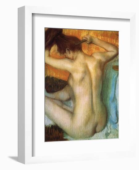 Woman Combing Her Hair-Edgar Degas-Framed Art Print