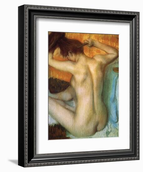 Woman Combing Her Hair-Edgar Degas-Framed Art Print