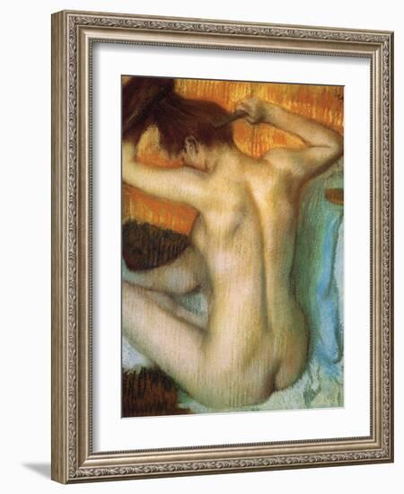 Woman Combing Her Hair-Edgar Degas-Framed Art Print