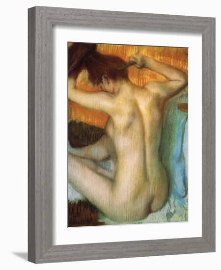 Woman Combing Her Hair-Edgar Degas-Framed Art Print