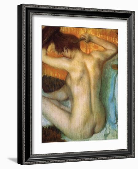 Woman Combing Her Hair-Edgar Degas-Framed Art Print