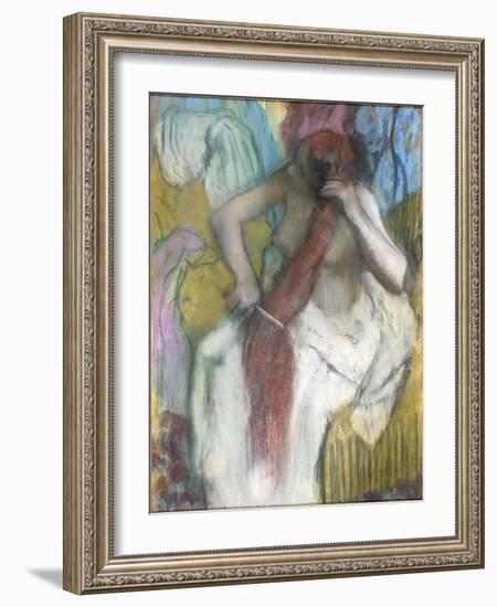 Woman Combing Her Hair-Edgar Degas-Framed Giclee Print