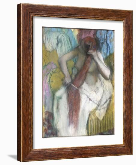 Woman Combing Her Hair-Edgar Degas-Framed Giclee Print