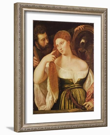 Woman Combing Her Hair-Titian (Tiziano Vecelli)-Framed Giclee Print